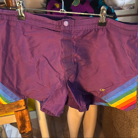 VINTAGE Purple OP Shorts with Rainbow Accents - Picture 1 of 4